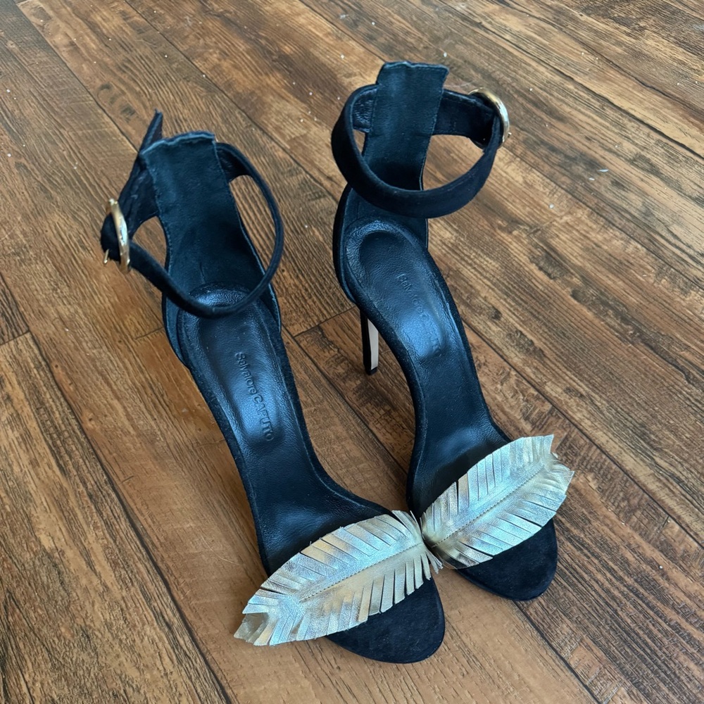 Suede Heels with Gold Leather Accents (Handmade in Italy)